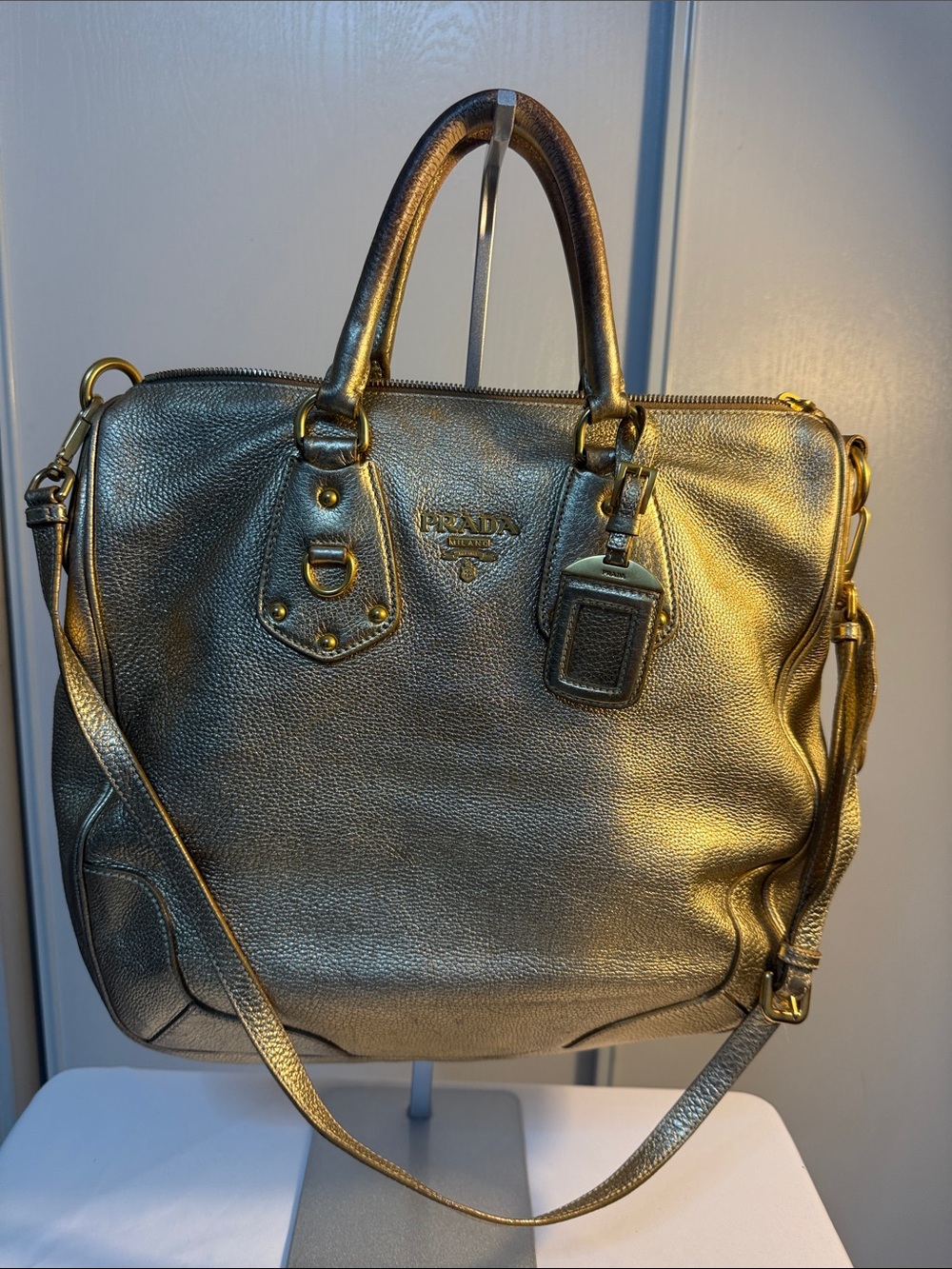 PROJECT Bag Prada Metallic Gold Leather Satchel with Shoulder Strap